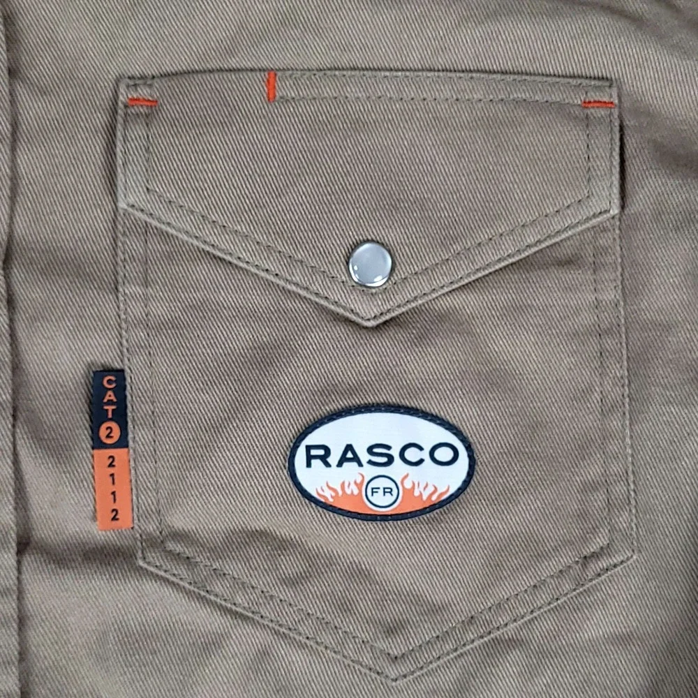 New Rasco FR Work Shirt Men's Small Khaki Western Snap Button Cotton FR1003KH